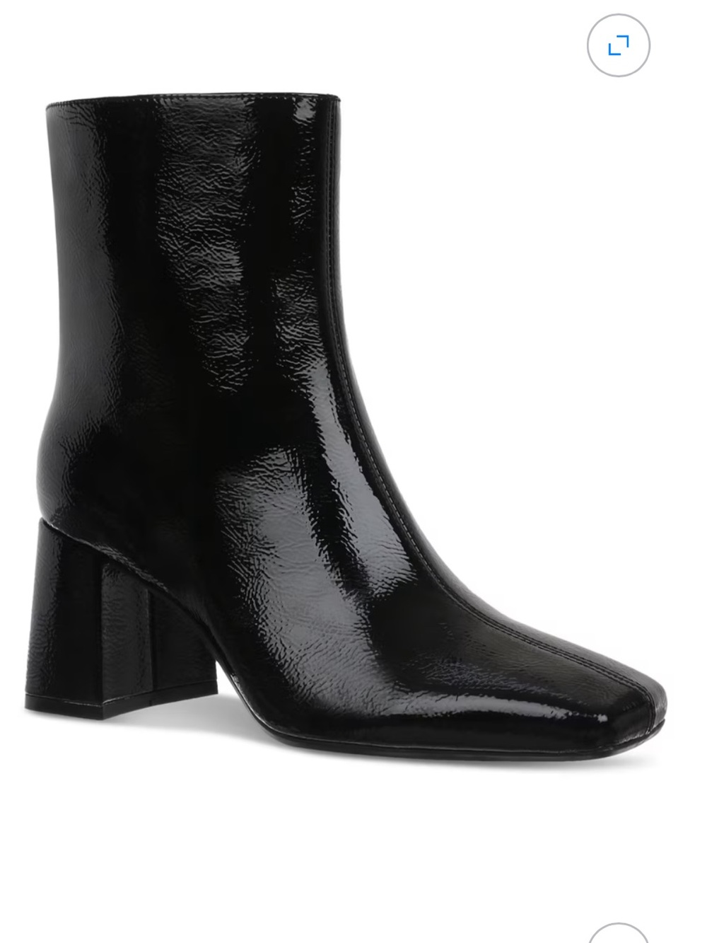 On 34th Margoe Square-Toe Booties Black Crinkle Patent NEW